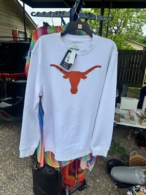 Fanatics White Crewneck Sweatshirt with Burnt Orange Longhorn Logo